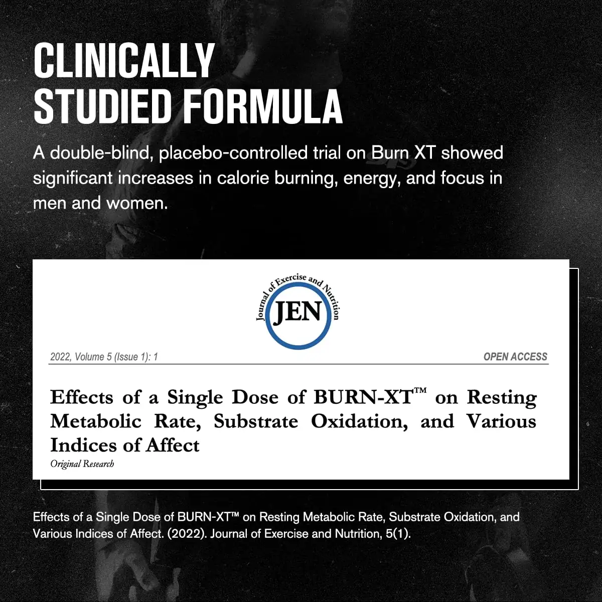 Clinically studied Burn XT formula referenced in the Journal of Exercise and Nutrition, 2022